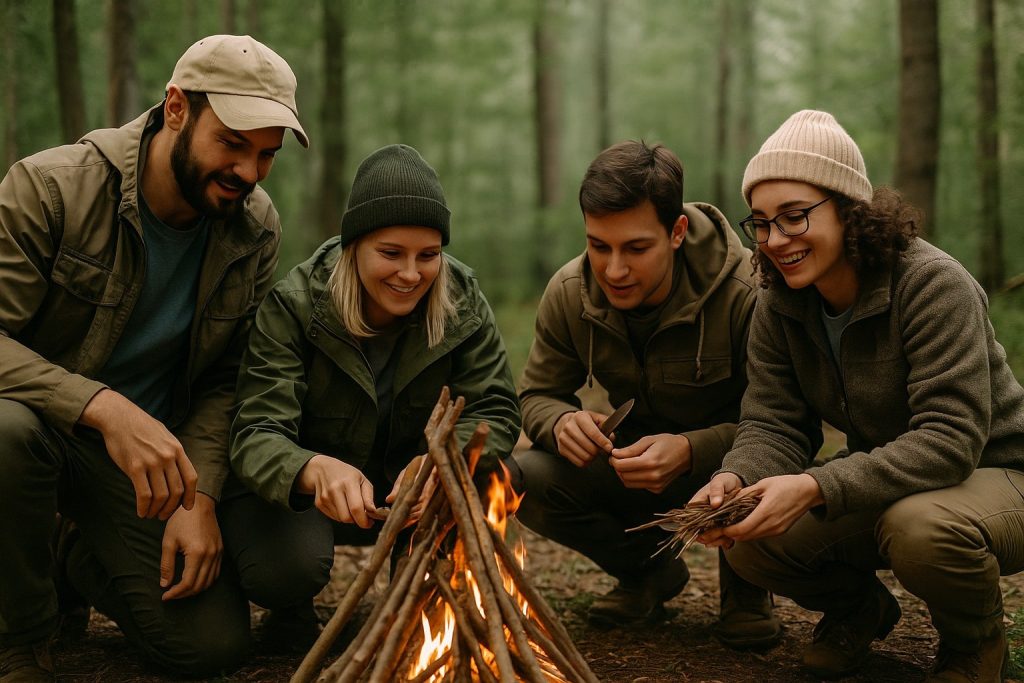 dve devojke i dva momka sede oko logorske vatre, iskustveni team building